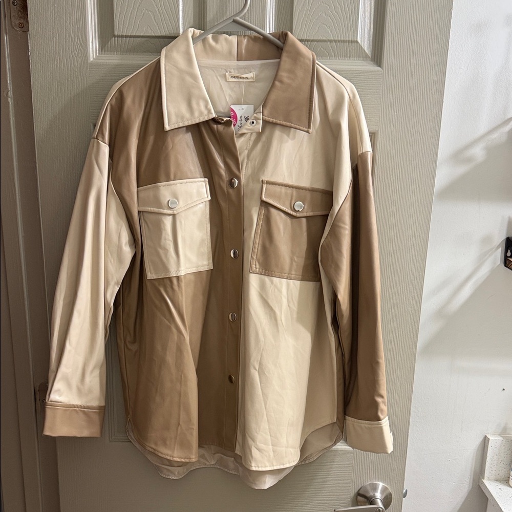 Stylish Tan and Cream Utility Jacket